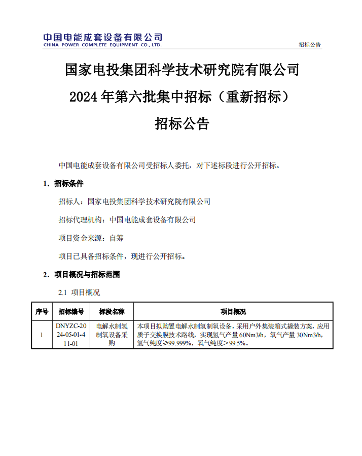 招标 | ​​国家电投集团科学技术研究院有限公司2024年第六批集中招标(重新招标)招标公告
