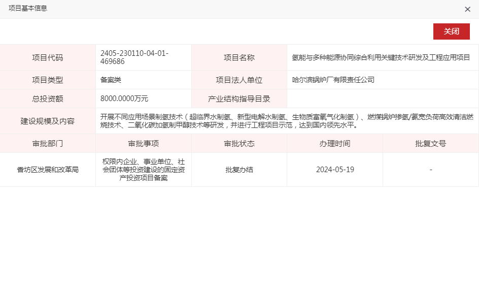 黑龙江氢能与多种能源协同综合利用关键技术研发及工程应用项目获备案