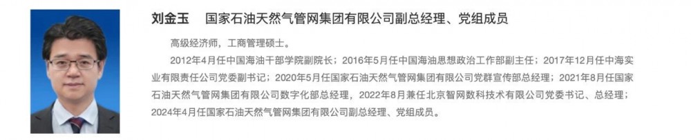 刘金玉任国家管网集团副总经理、党组成员