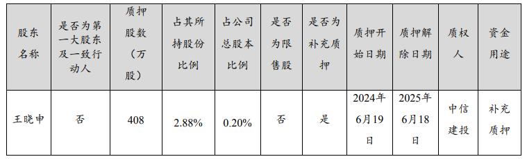 赣锋锂业：股东王晓申将其持有部分公司股份补充质押