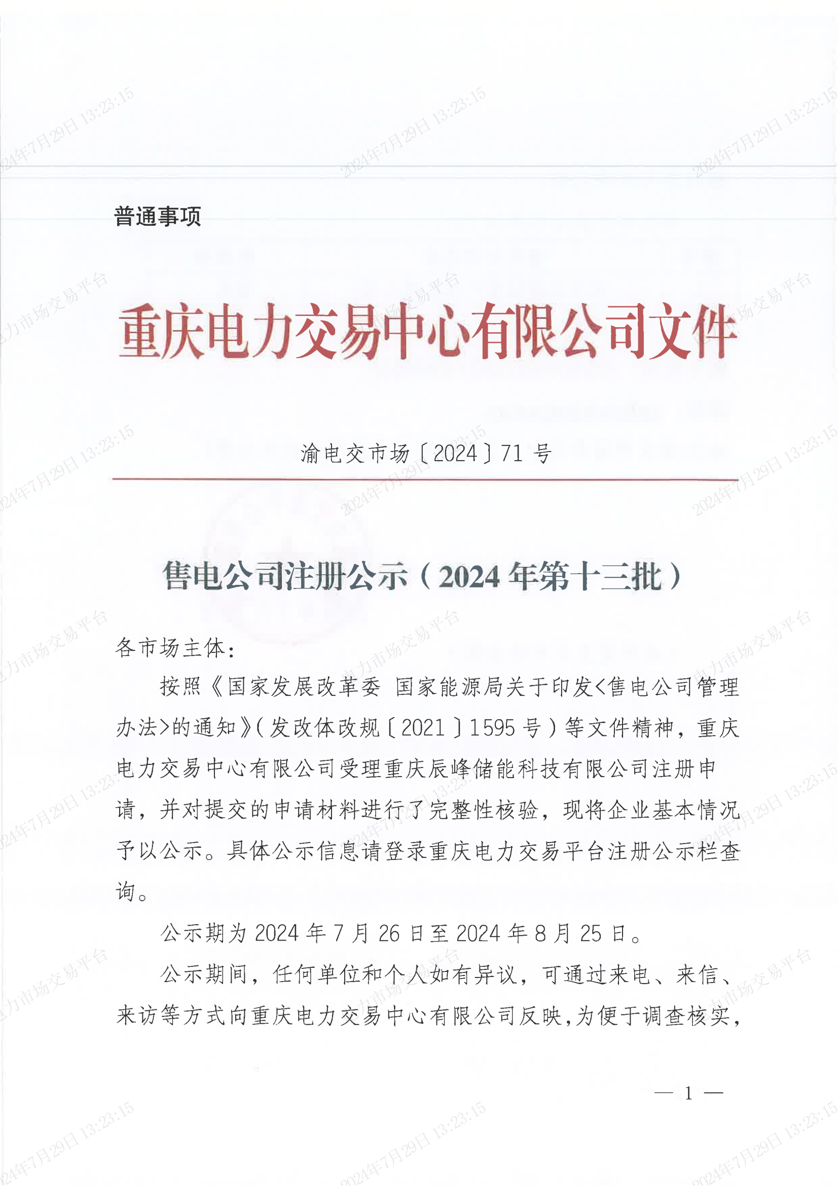 重庆公示2024年第十三批售电公司注册信息