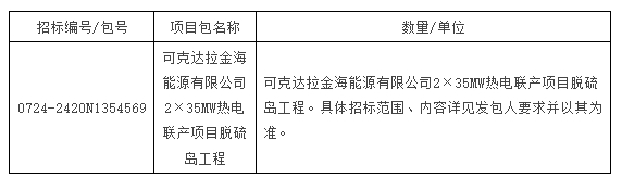 可克达拉金海能源2×35MW热电联产项目脱硫岛工程招标