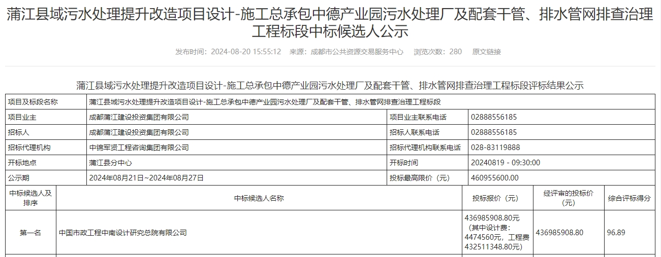超4亿！中国市政中南院预中标