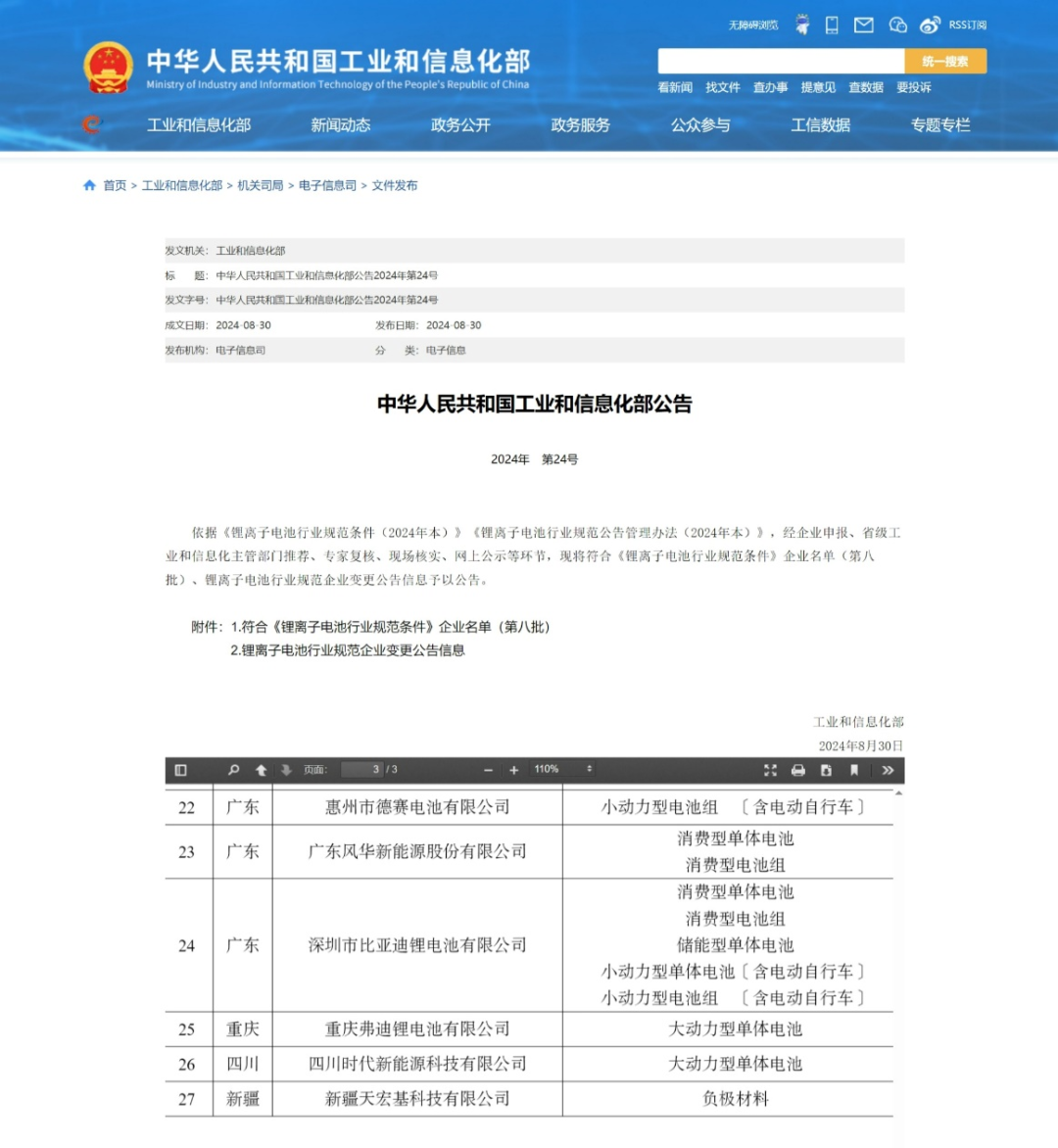 德赛电池成功入围工信部2024年符合锂离子电池行业规范公告企业名单，引领小动力型电池技术创新与绿色发展