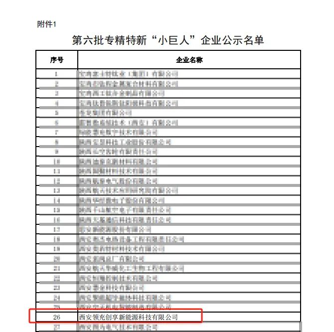 领充新能源上榜第六批专精特新“小巨人”企业