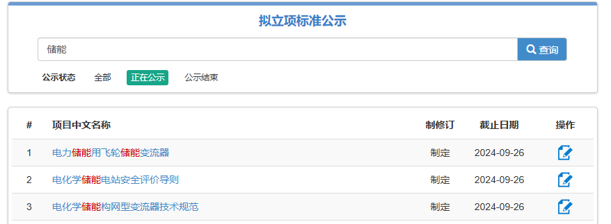 3项储能相关国家标准拟立项