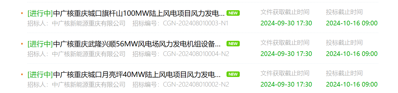 中广核3个风电项目机组招标