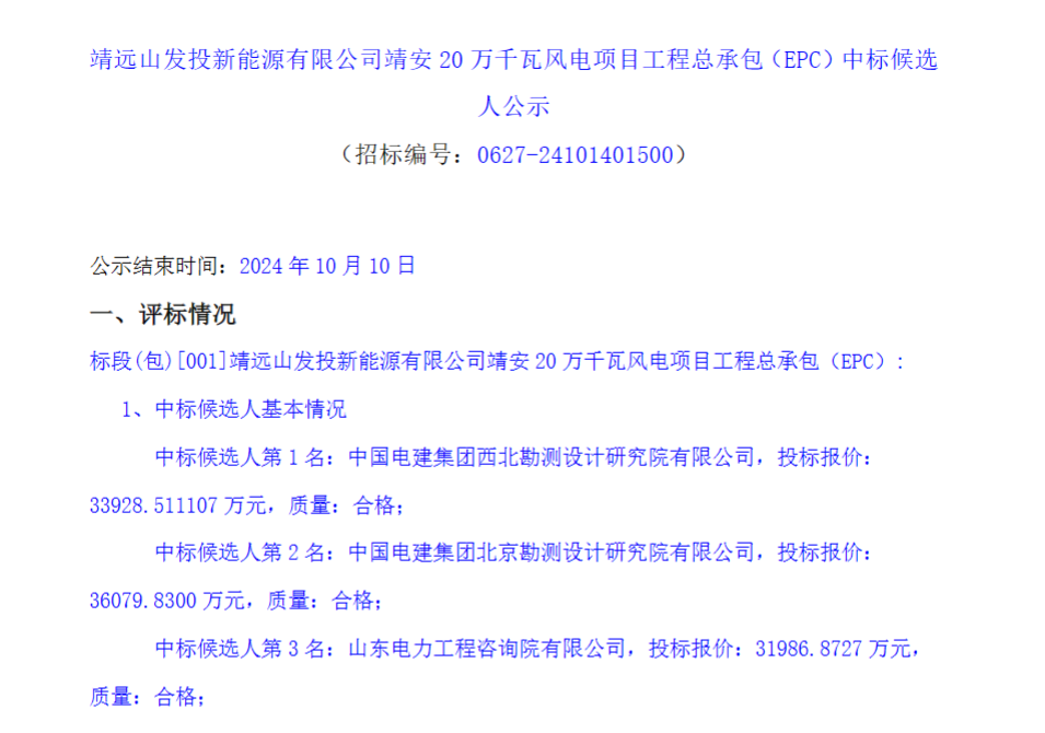 3.39亿元！中国电建拟中标风电EPC项目