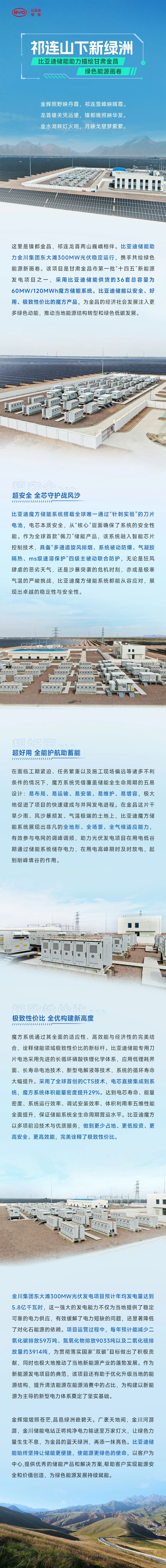 比亚迪储能助力金川集团东大滩300MW光伏稳定运行