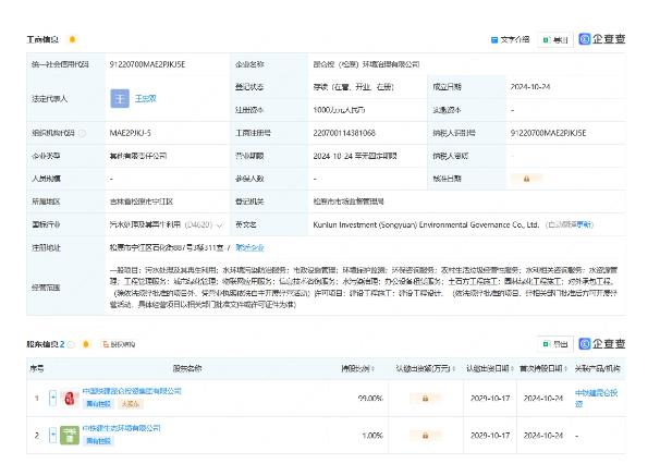 1000万！中国铁建投资成立环境治理公司