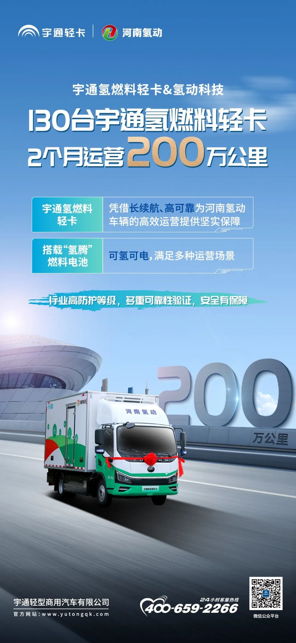 130台宇通氢燃料轻卡 2个月运营200万公里