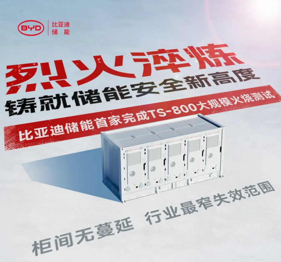 比亚迪储能首家完成TS-800大规模火烧测试 铸就储能安全新高度
