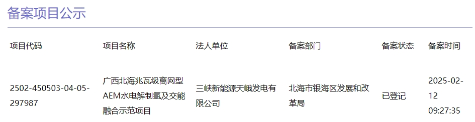 三峡集团布局兆瓦级AEM制氢项目！