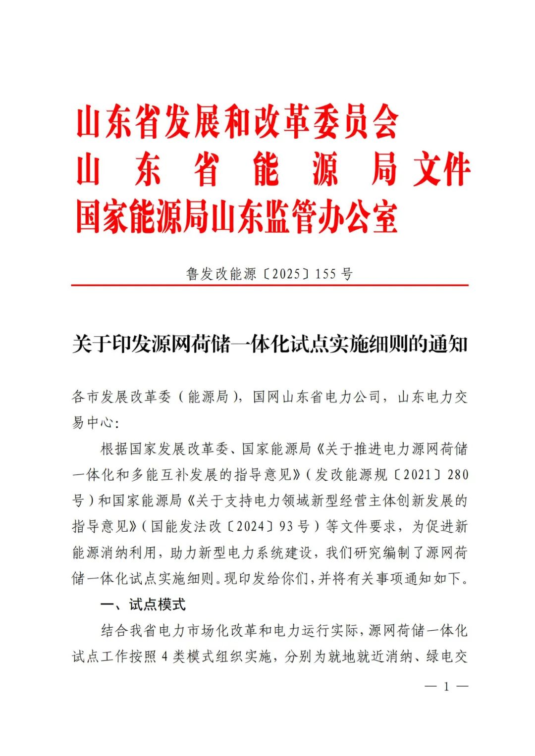 山东印发源网荷储一体化试点实施细则