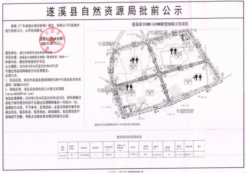 湛江市泽晟科技有限责任公司拟投建300MW/600MW新型储能项目