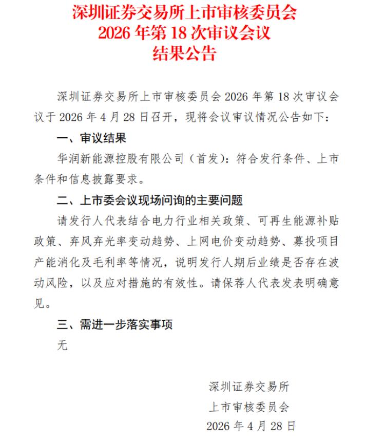 风光新能源最大IPO来了！华润新能成功过会！