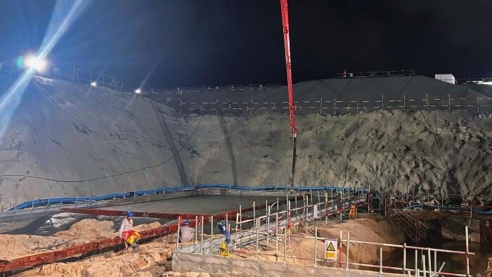 广东台山核电项目顺利进行常规岛汽机筏基垫层混凝土浇筑