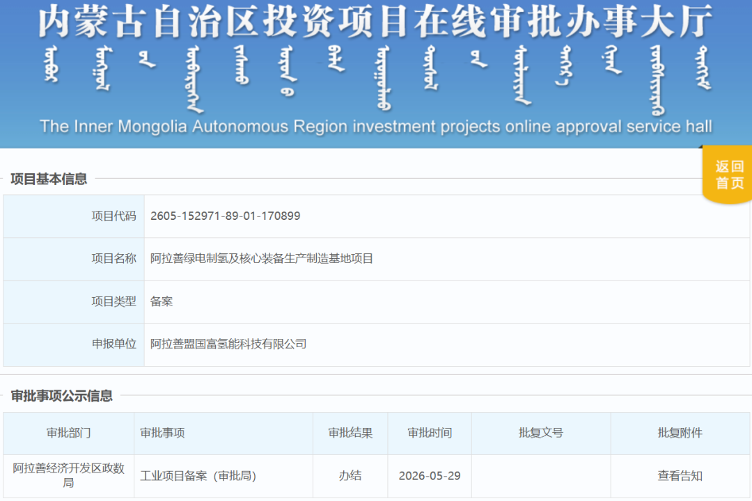 总投资1亿元！内蒙古绿电制氢项目获备案