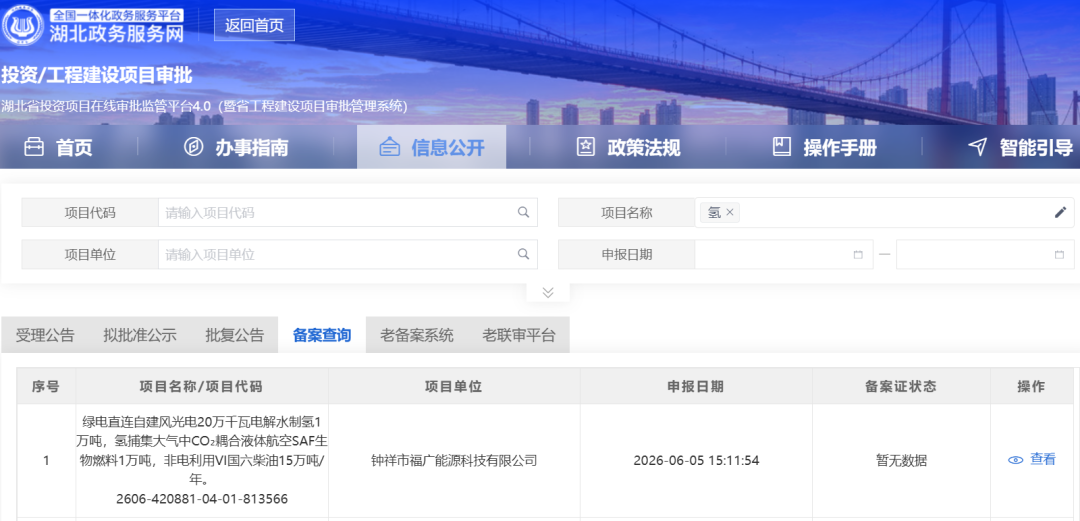 总投资28亿元！湖北绿电直连制绿氢+SAF项目申请备案