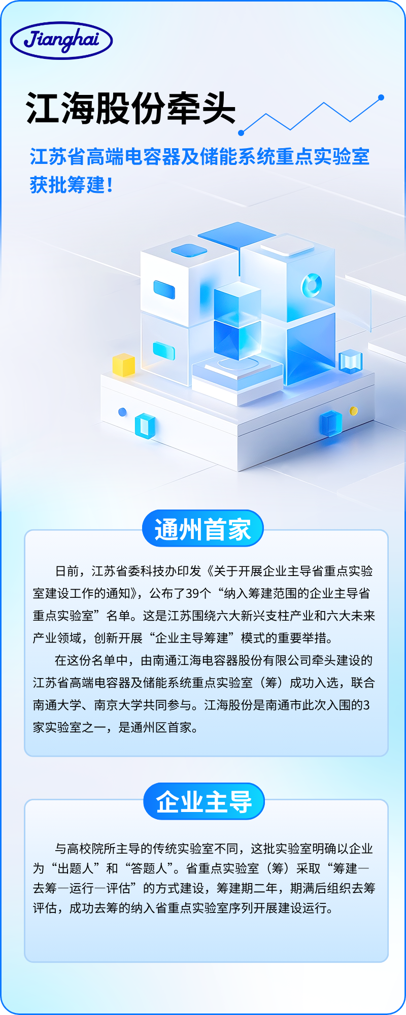 江海股份牵头 | 江苏省高端电容器及储能系统重点实验室获批筹建！