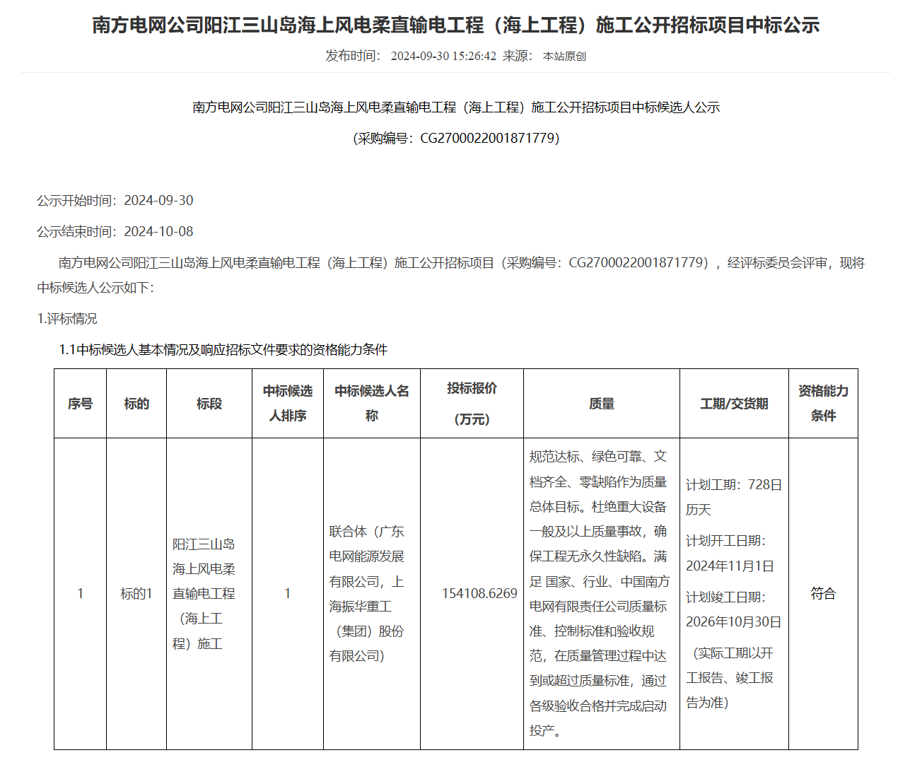 超15亿元海上风电大单！中标候选人公示