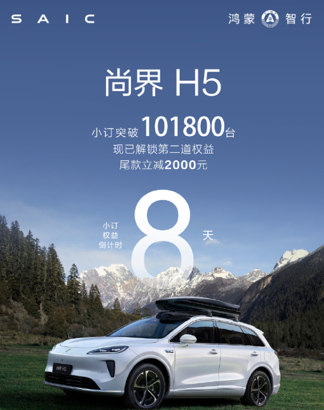 尚界H5小订累计达成101800台