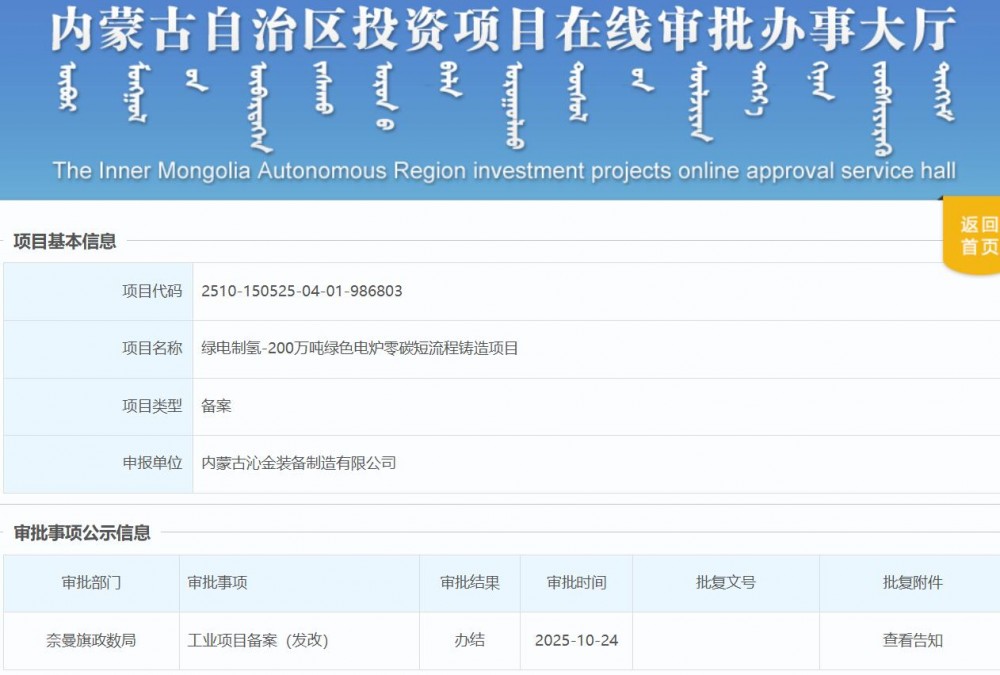 72000Nm³/h！内蒙古一绿电电解水制氢项目获备案