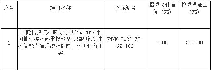 招标 | 国能信控磷酸铁锂电池储能直流系统及储能一体机设备框架招标