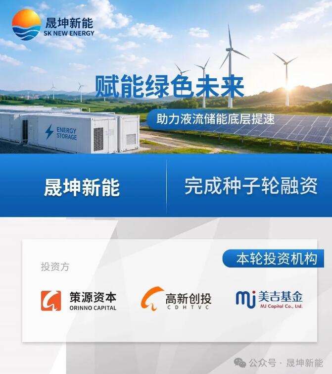 晟坤新能完成种子轮融资，助力液流储能底层提速