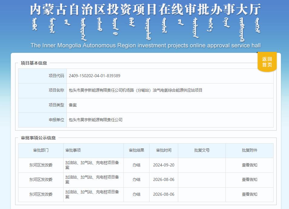 总投资4000万元！包头昊宇新能源机场路油气电氢综合能源供应站项目获备案