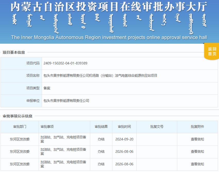变更 | 总投资4000万元！内蒙古油气电氢综合能源供应站项目获备案